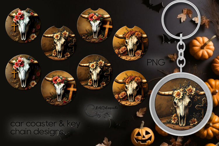 Halloween cow | 4 car coaster & 4 key chain sublimation