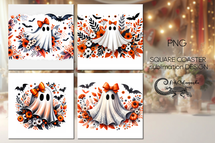 Cute ghost | funny Halloween square coaster sublimation PL
