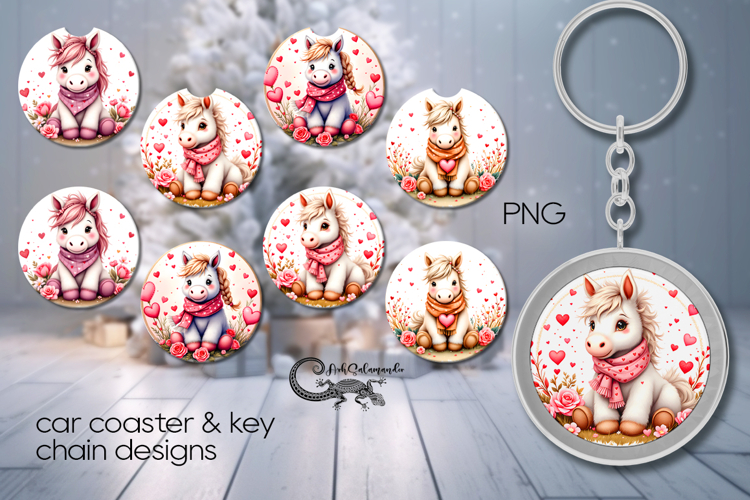 Valentine horse | 4 Car coaster & 4 key chain designs