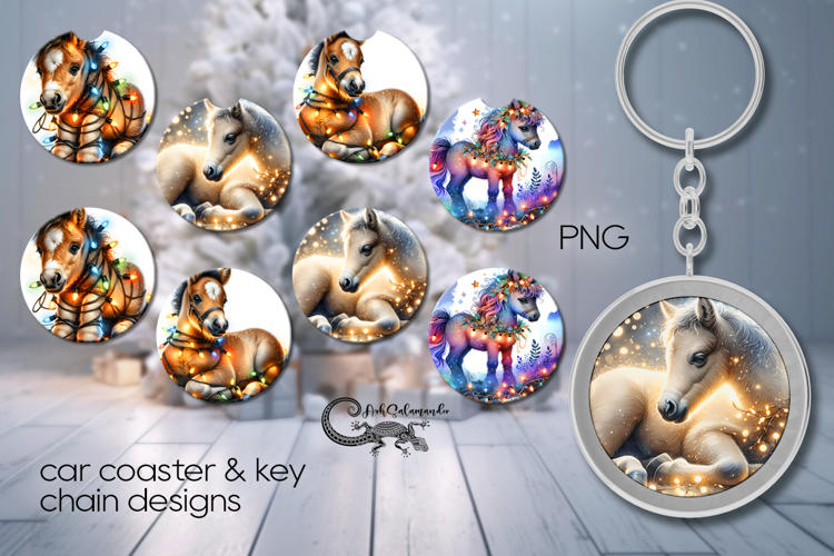 Christmas horse & garland | 4 xmas Car coaster & 4 key chain