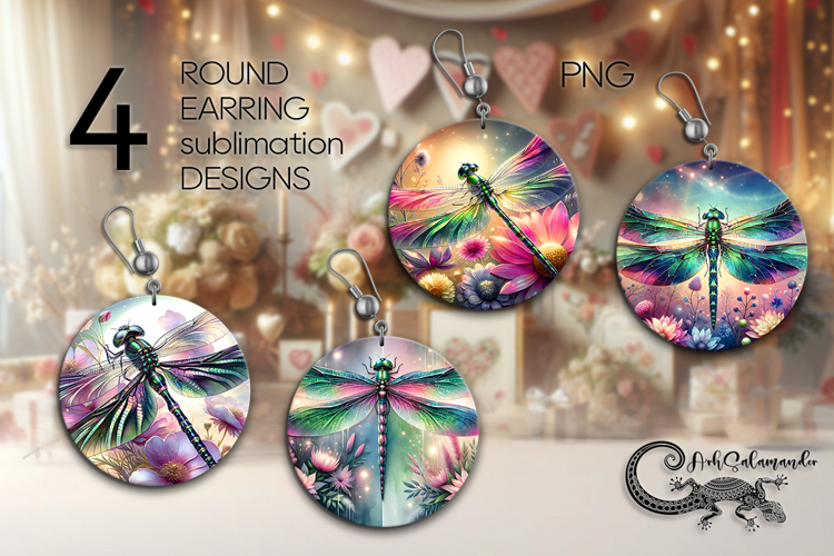 Dragonfly | 4 watercolor Round earring Sublimation designs P