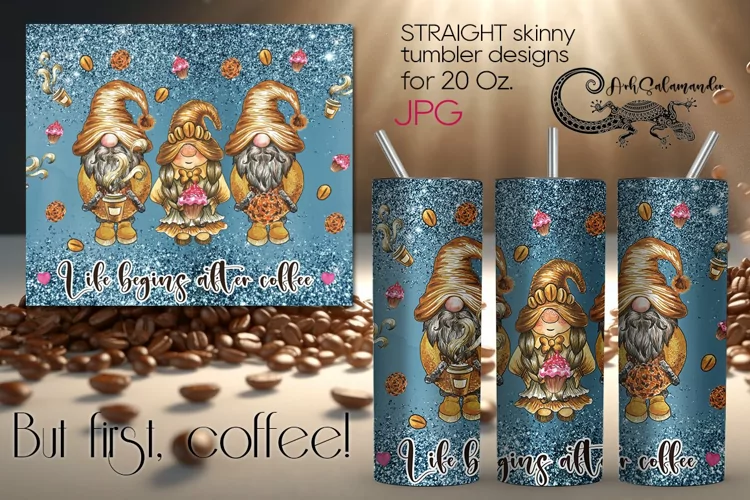 Coffee gnome | Skinny tumbler Sublimation design PLUS2