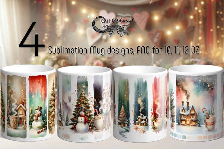 Christmas brushstroke | 4 vintage Sublimation Mug design PL2