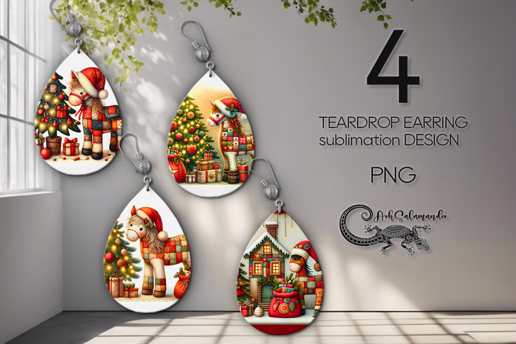 Xmas patchwork | christmas Teardrop earring sublimation PL2