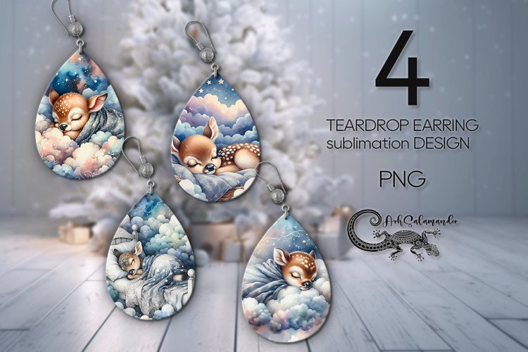 Sleeping baby animals | Teardrop earring sublimation PLUS2 example image 1