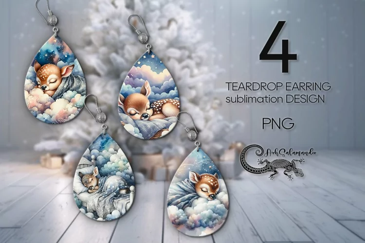 Sleeping baby animals | Teardrop earring sublimation PLUS2