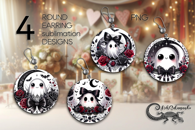 Funny ghost | Halloween Sublimation round earring design P2