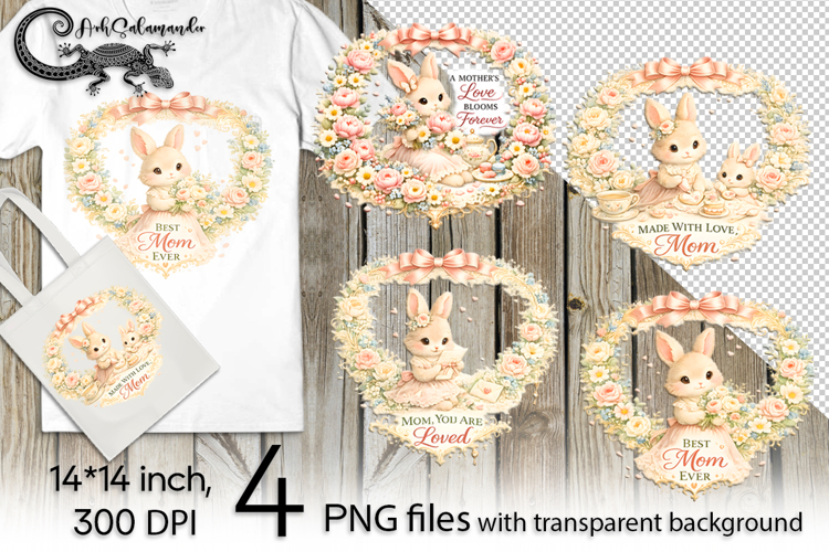 Mothers Day rabbit | 4 cute PNG Sublimation designs