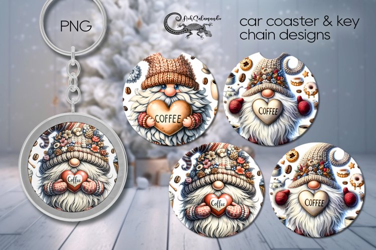 Coffee Gnome | Car coaster & key chain Christmas designs P2