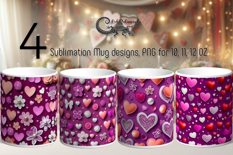 Valentine inscription | 4 purple Sublimation Mug designs PL2
