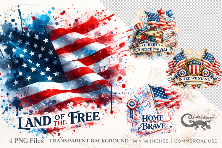 Patriotic USA Flag Clipart Set | 4 PNG sublimation designs