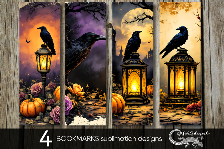 Spooky Halloween | 4 retro bookmarks sublimation designs P2