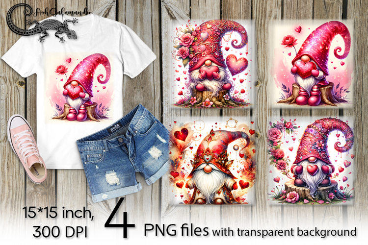 Valentine gnome | 4 love PNG Sublimation designs PL2