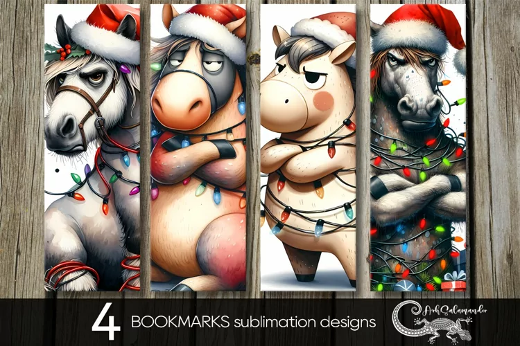 Christmas horse | funny Xmas bookmarks sublimation design PL