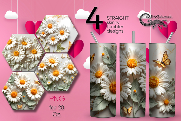 Spring 3D Flowers | 4 Skinny tumbler sublimation designs P2