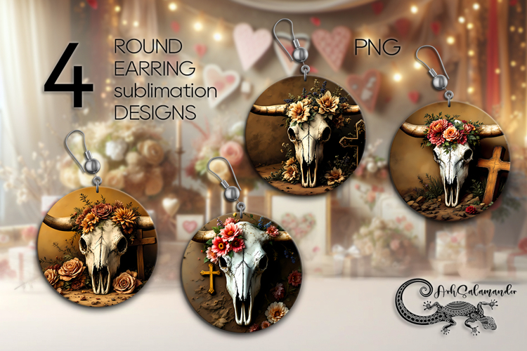 Halloween cow | 4 Sublimation round earring designs PL2