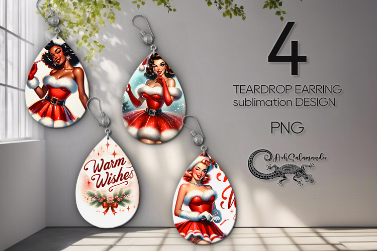 Christmas Pin up Girl | retro Teardrop earring sublimation