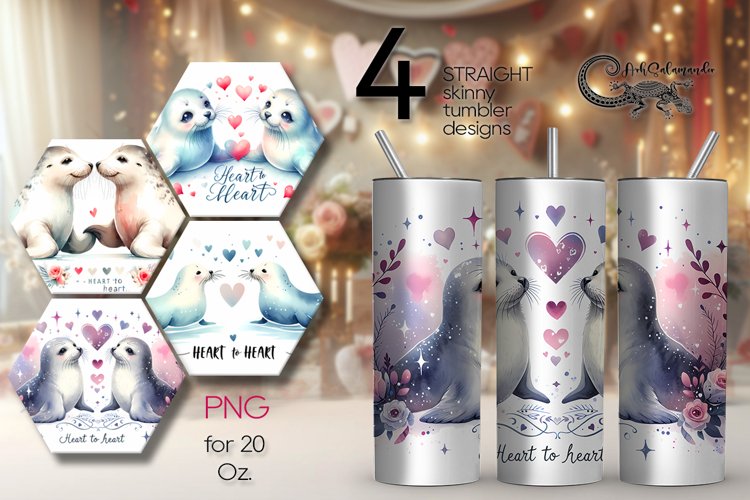 Valentine animals | cute seal Skinny tumbler design