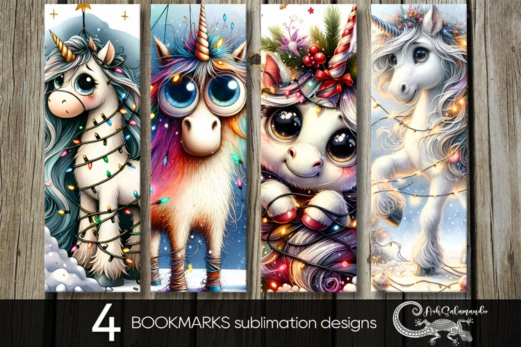 Funny Christmas Unicorn | 4 Xmas bookmarks sublimation