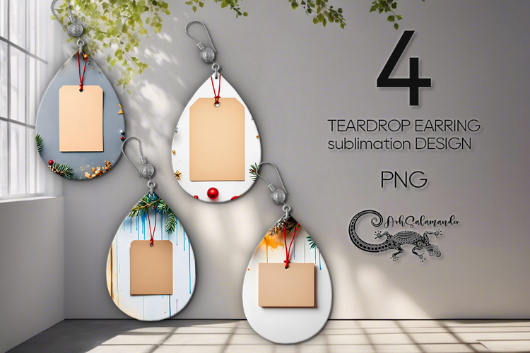 Christmas flatlay | 4 xmas Teardrop earring Sublimation P2 example image 1