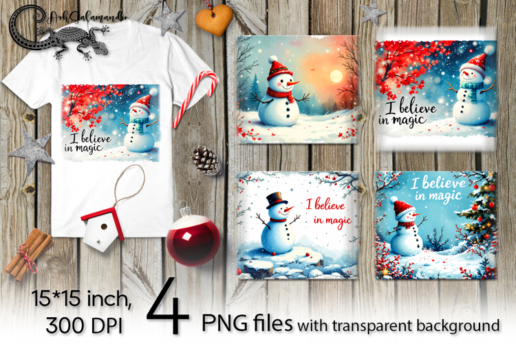 Christmas Snowman | 4 PNG Sublimation designs P2
