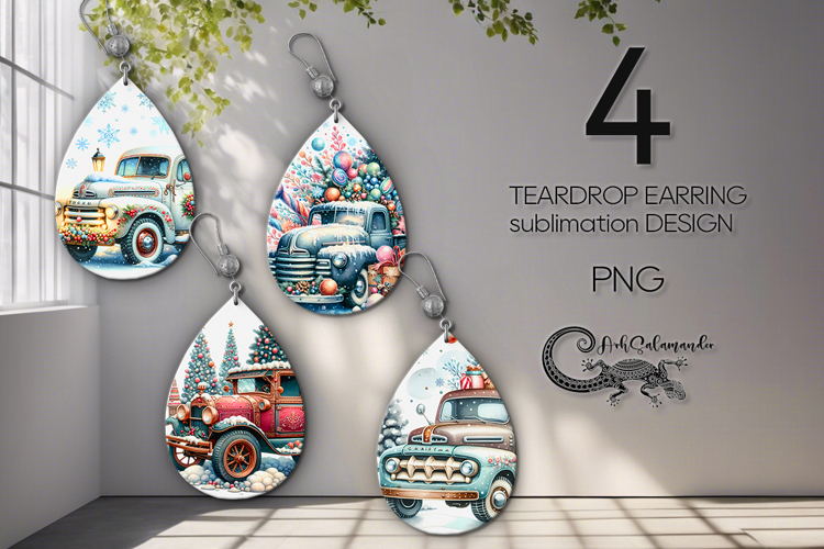 Christmas truck | Teardrop earring sublimation design