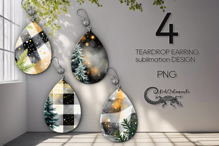 Christmas plaid | Teardrop earring sublimation design P2