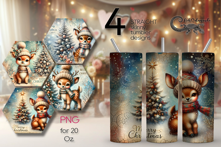 Christmas deer | 4 retro xmas Sublimation Tumbler designs P2
