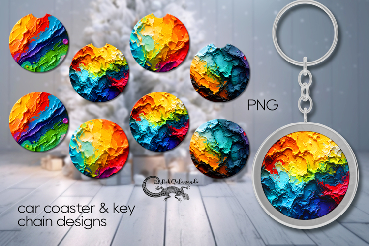 Abstract multicolor | 4 Car coaster & 4 key chain designs P2