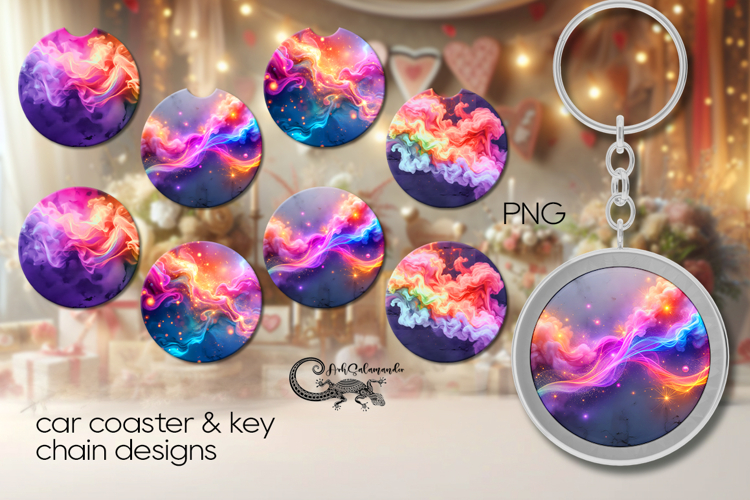 Abstract rainbow background | 4 Car coaster & 4 key chain P2