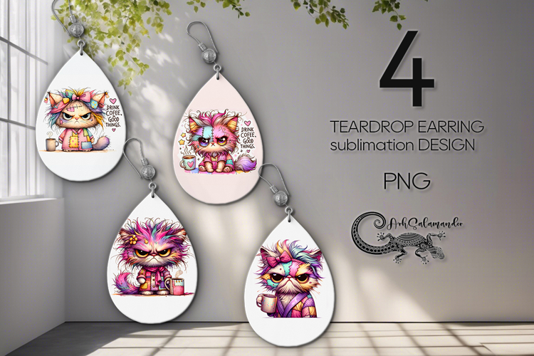 Good Morning | 4 Teardrop earring Sublimation designs PL2