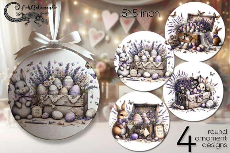 Easter rabbit | 4 round ornaments sublimation designs P2