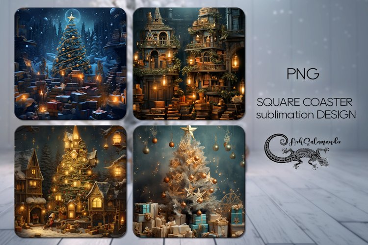 Christmas tree | 4 square coaster sublimation designs PLUS2