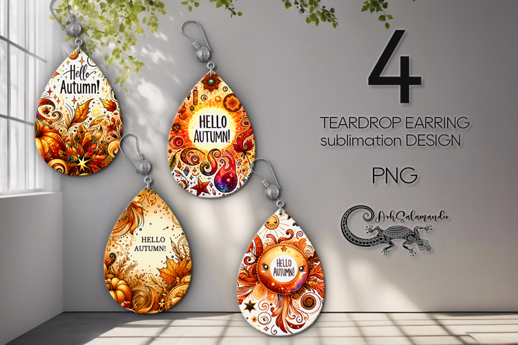 Hello Autumn | fall Teardrop earring sublimation design P2