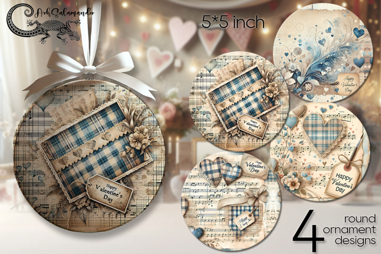 Valentine music | 4 vintage round ornaments designs P2