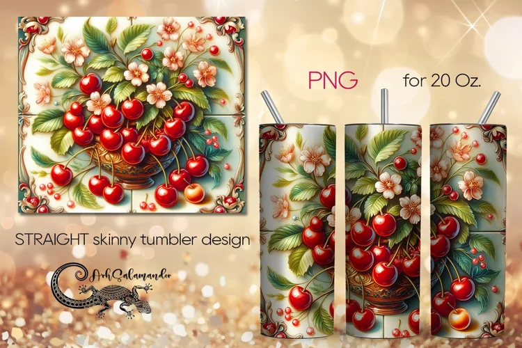 Berries | Retro style Skinny tumbler Sublimation design PL2