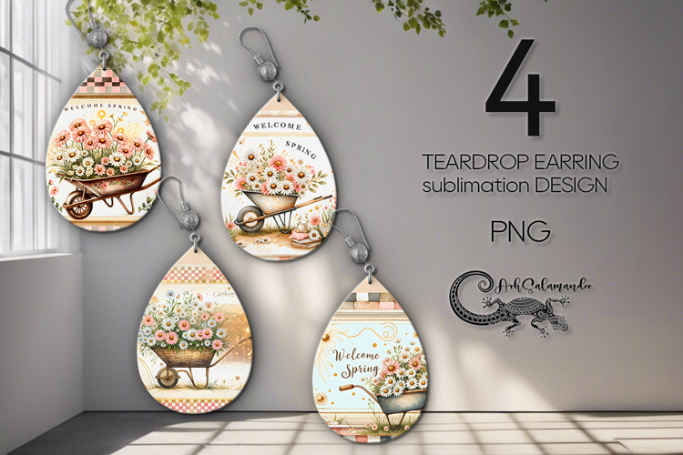 Vintage Spring | 4 Sublimation Teardrop earring designs P2