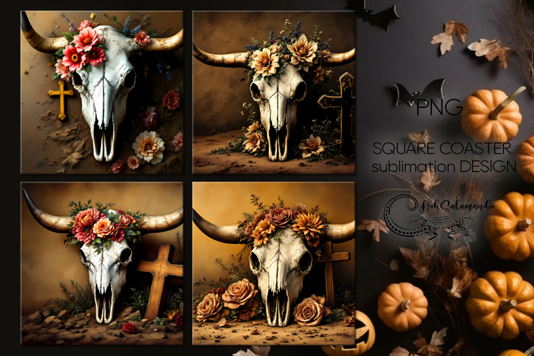 Halloween cow | 4 square coaster sublimation designs P2