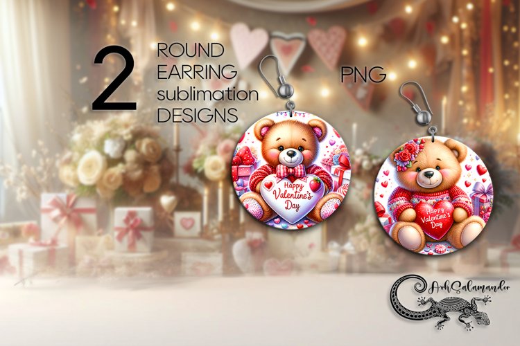 Valentine teddy bear | Round Earring Sublimation design P2