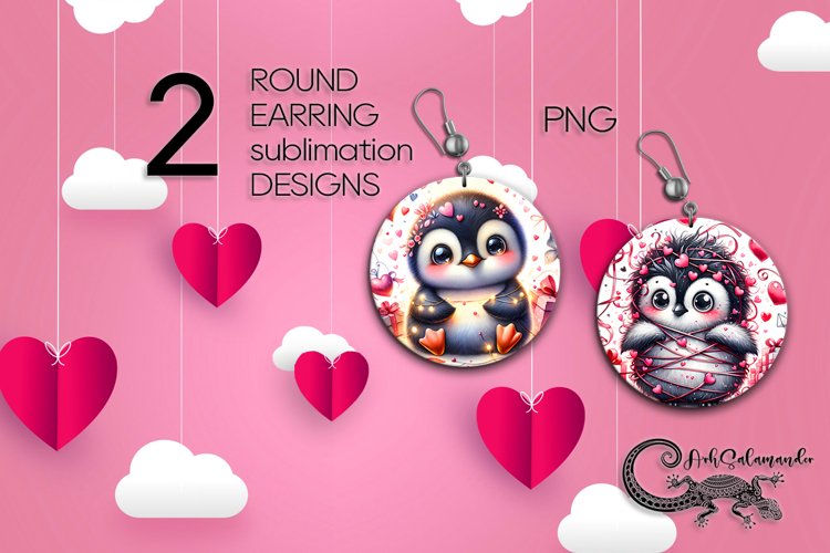 Valentine penguin | Sublimation round earring PL2