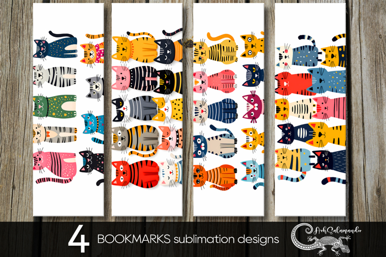 Cats | 4 cartoon bookmarks sublimation designs PL2
