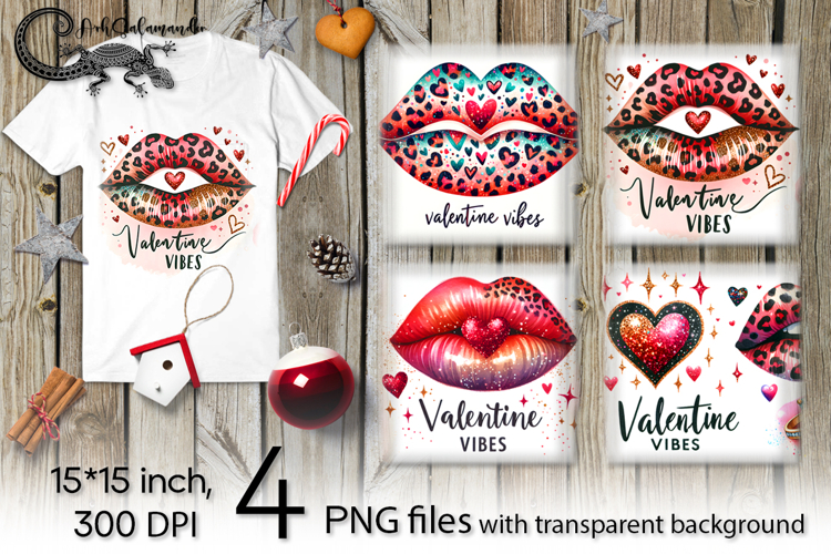 Valentine lips | 4 PNG Sublimation designs 2