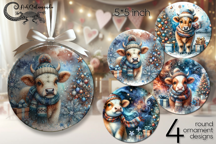 Christmas cow | retro round ornaments sublimation PL