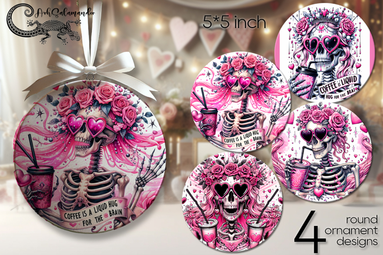 Coffee & skull | gothic round ornaments sublimation PL2