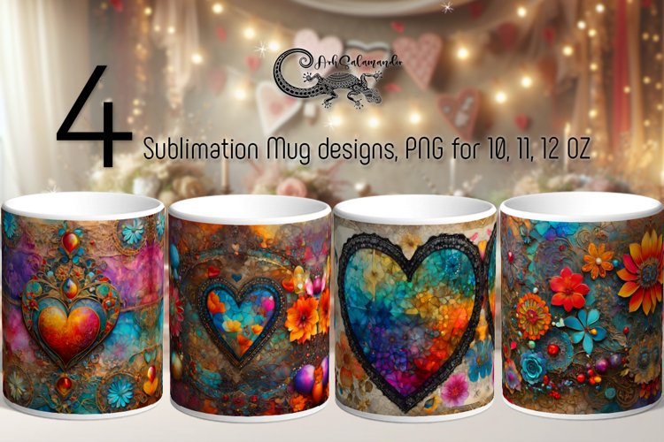 Vintage Hearts | Valentine Sublimation Mug design PL2