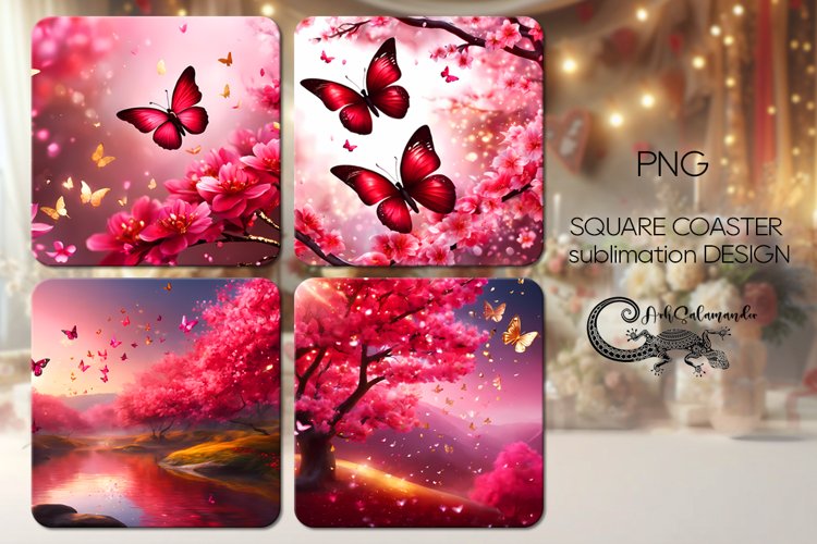 Sakura | 4 square coaster sublimation designs PLUS