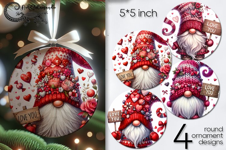 Valentine gnome| round ornaments sublimation designs2