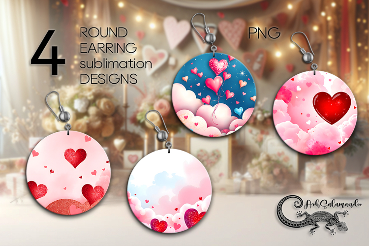 Love heart | 4 Valentine Sublimation round earring designs 2