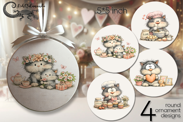 Moms cat | Mothers day round ornaments sublimation PL2