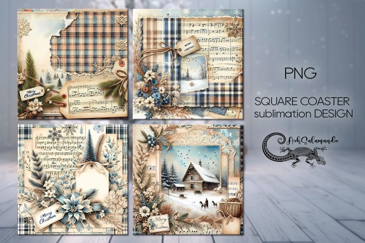 Vintage Christmas | xmas square coaster sublimation design P